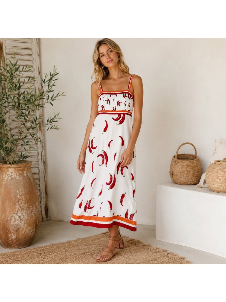 Rachel Zoe Hot Pepper Linen Blend Dress Midi Dress Xs